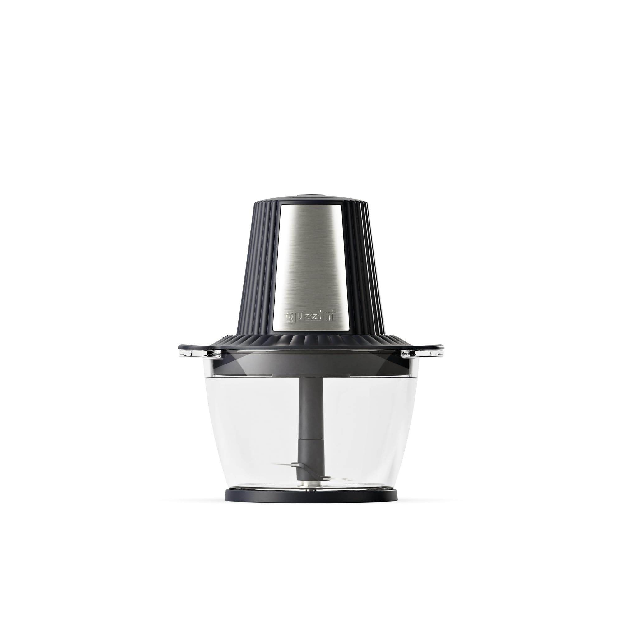 Guzzini, Sous Chef, Tritatutto con Bowl in Vetro da 1L, Lama Doppia in Acciaio Inox, Materiale Bio-Based, Tappetino in Silicone Antiscivolo (Anthracite)