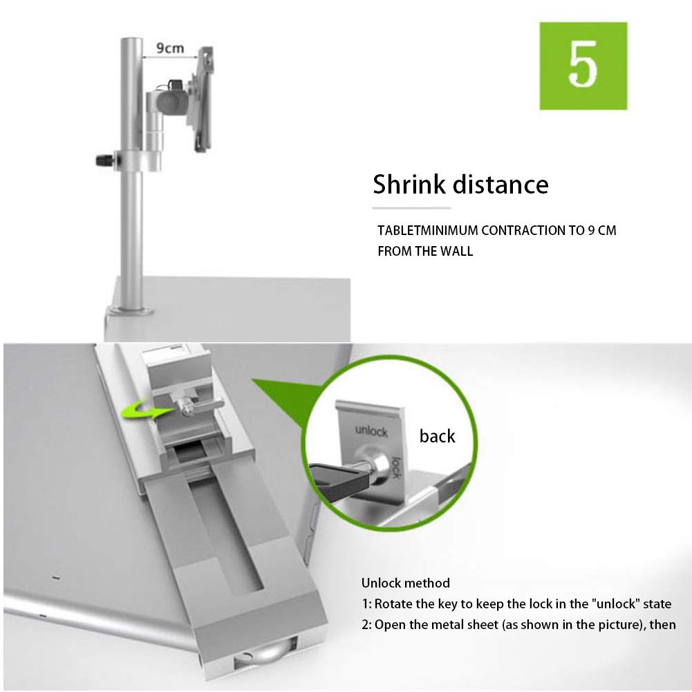 AIZYR Montaggio A Parete Pigro Supporto per Tablet, Alluminio Staffa di Montaggio A Morsetto Regolabile con Rotazione di 360 Gradi per Giocare, Guardare Video,B