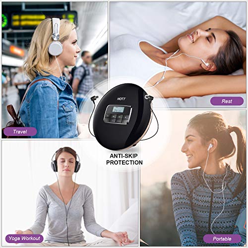 Hott Cd511 Portable Cd Player Personal Compact Cd Player With Lcd Display Anti-Skip/Anti-Shock Walkman Small Music Cd Player With Headphones Usb Cable For Car Home Travel - Black #TOP3