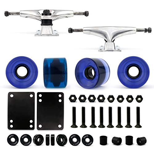 Image of VJ Skateboard Truck and Wheel, 5.0 Skateboard Trucks w /Skateboard Crusier Wheel 60mm, Skateboard Bearings, Skateboard Screws, Skateboard Riser Pads