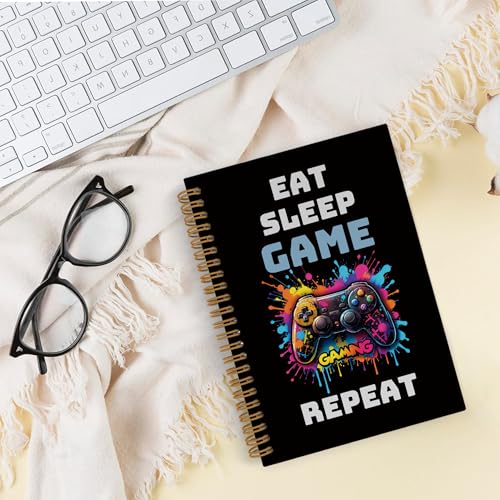 QLMX Eat Sleep Game Repeat Spiral Notebook, Game Journal Gifts for Gamer, Boys Gaming Journal Notebook, Gamer Notebooks for School Work, Game Office Supplies Gifts for Teen Boys Men, 5.5X8.3 Inch