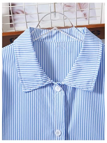 SHENHE Girl's Button Down Long Sleeve Striped Tunic Shirt Casual Going Out Top Blouse3