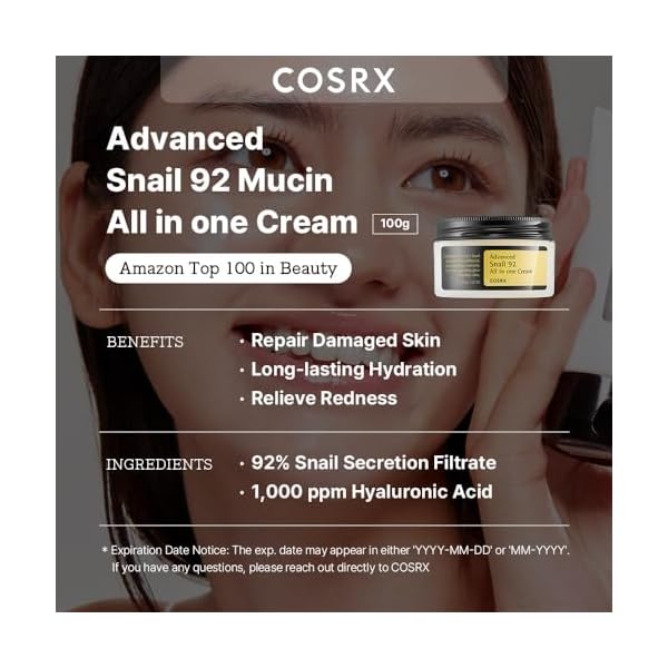 COSRX Advanced Snail 92% All in One Cream | Schneckenschleim Creme mit Hyaluron | Anti Pickel Anti Falten Gesichtscreme | für trockene und empfindliche Haut | Korean Skincare – Bild 3