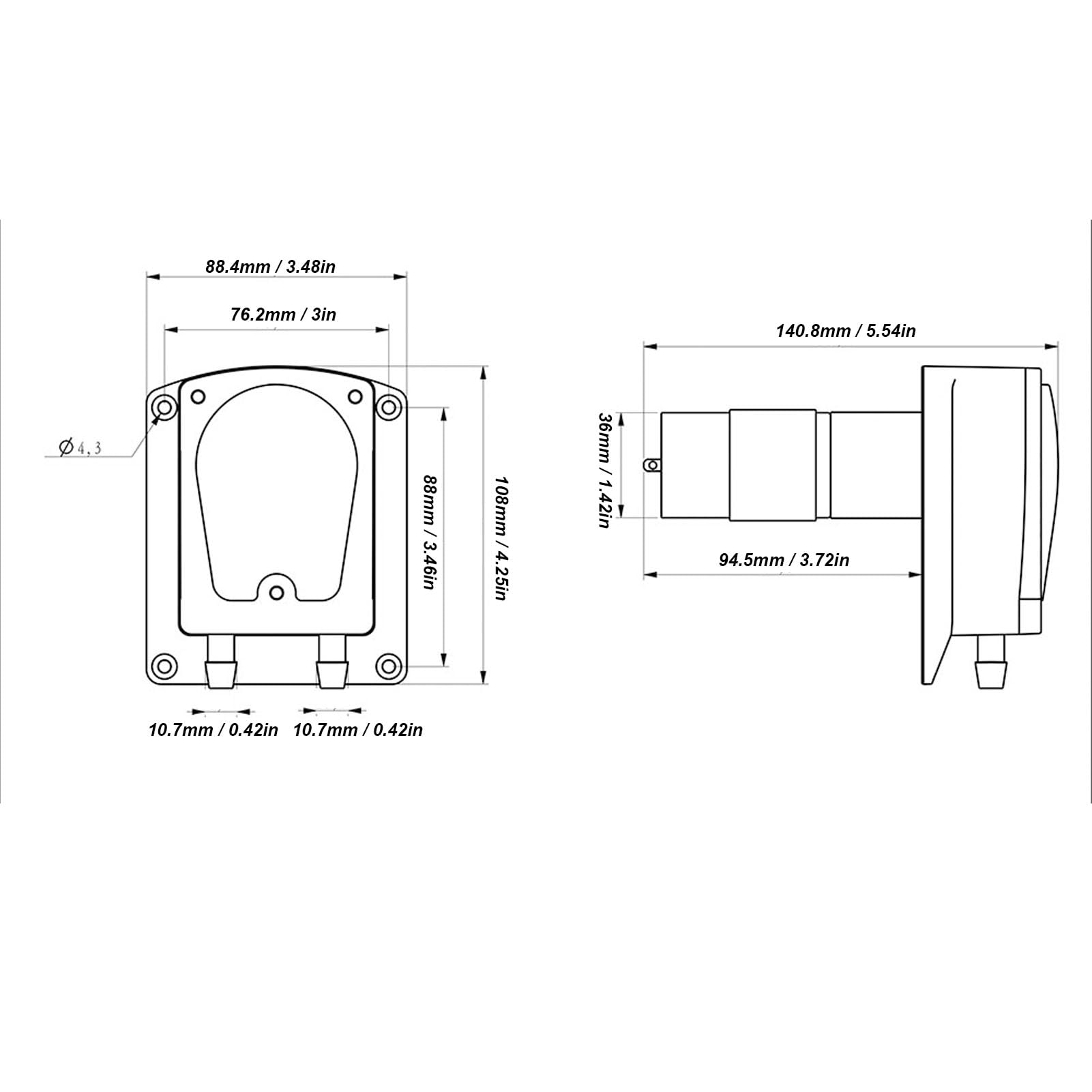 Doble Cabeza Bomba Peristáltica G1016B DC12V 1500 Ml/min Caudal con Tubo de Nivel Alimentos para Lavadora