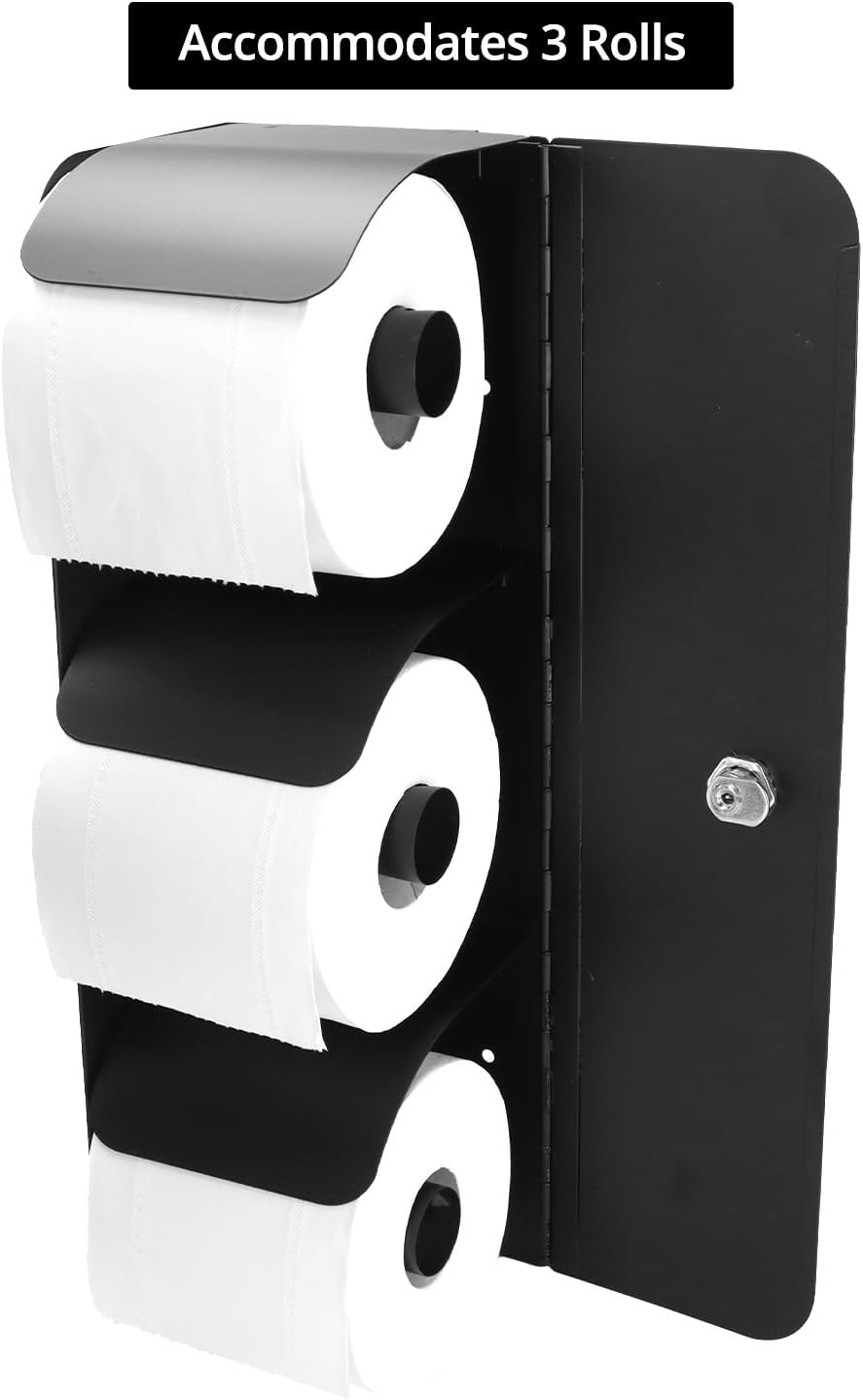QWORK 3-Roll Stainless Steel Toilet Paper Dispenser with Lock, Wall Mount, Black, Durable for High-Traffic Areas