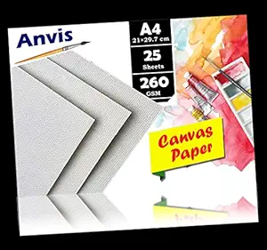 Canvas Textures 260 GSM A4 size 25 Sheets Hand Made Paper Rough Grain Surface for Watercolour, Acrylic, Oil, Ink and Mixed Media