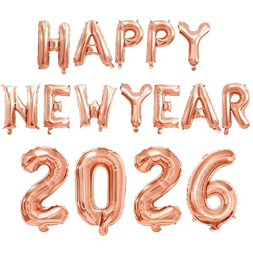 2026 Balloons, Rose Gold Happy New Year 2026 Number Balloons, Happy New Years Decorations, Large Foil Balloon Number for New Years Eve Party Supplies Class of 2026 Graduation Decorations