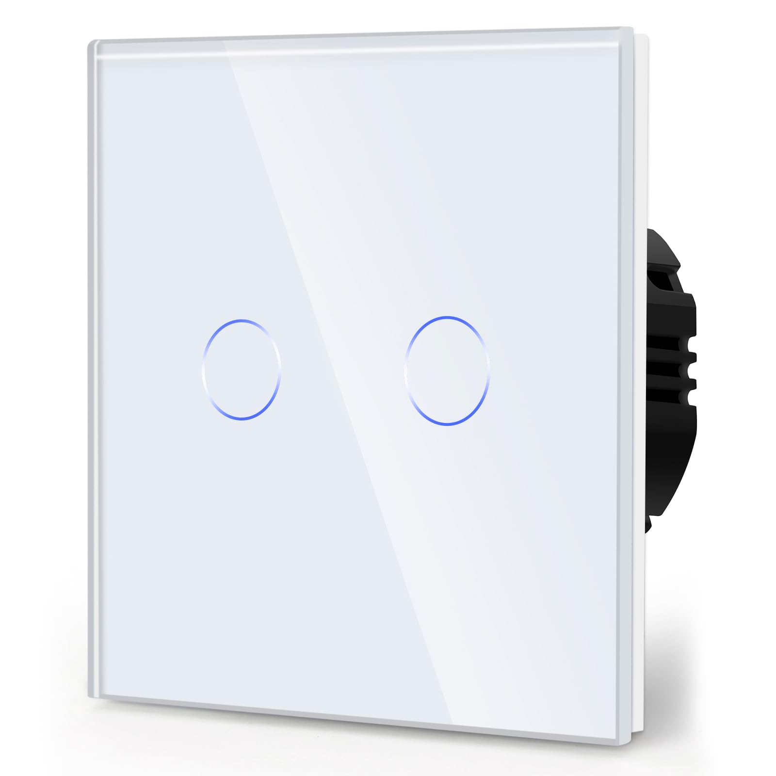BSEED Touch Light Switch,Standard Touch Sensitive bathroom Switchs,Tempered Glass Panel with LED Backlight, No Neutral Wire Needed,2 Gang 2 Way,White 86mm