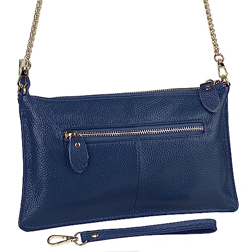 Image of YALUXE Genuine Leather Wristlet Handbags Purses Cell Phone Pocket Clutch Wallet Crossbody Bags for Women