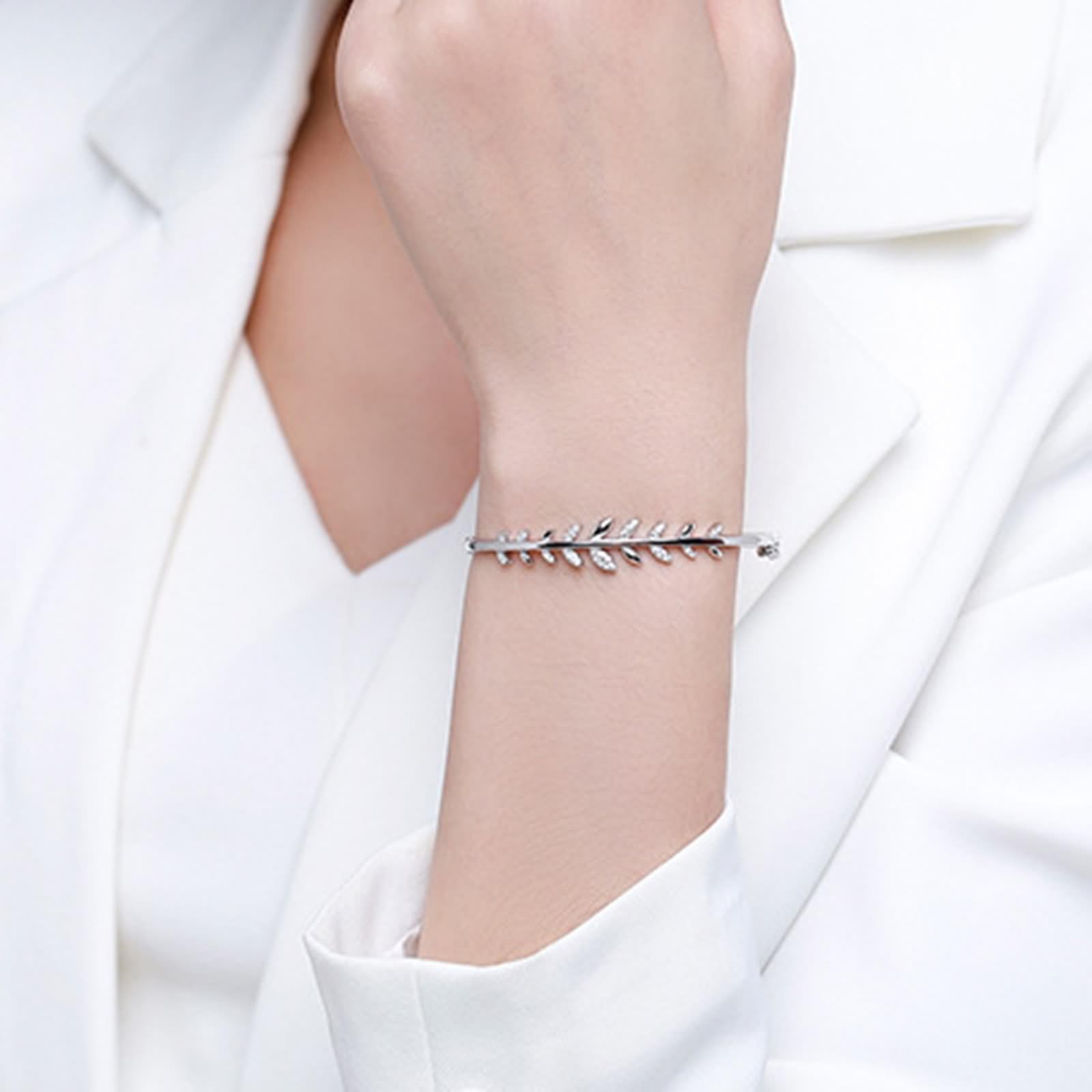 Friendship Bracelet Kit, bransoletka damska z liśćmi z okrągłym diamentem białe złoto/platyna 950