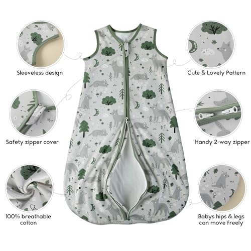 Yoofoss Baby Sleep Sack 6-12 Months TOG 1.0 Baby Wearable Blanket, 2 Pack 100% Organic Cotton Infant Toddler Sleeping Sack 2-Way Zipper Lightweight Sleep Sack