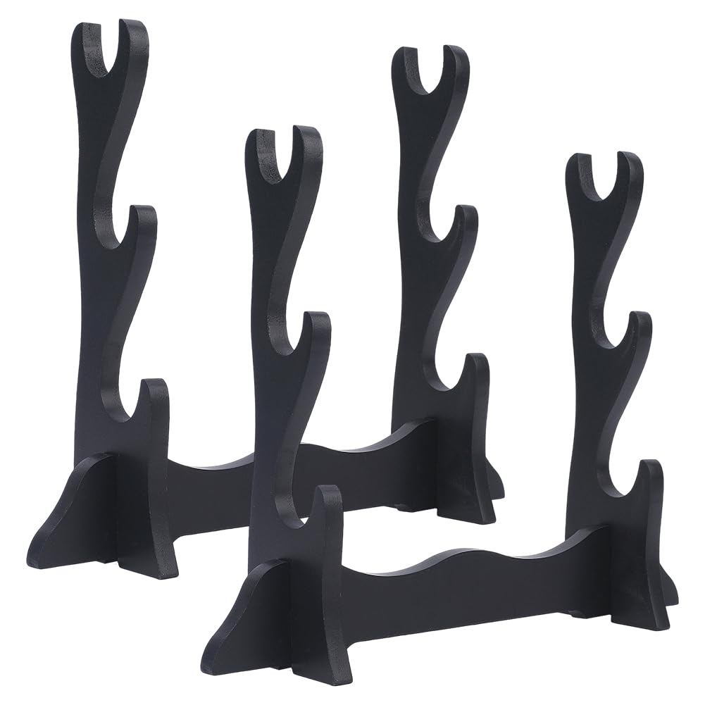 CRAFTYMELODY 2 Set MDF Sword Stand 3-Tier Display Rack Black Katana Stand Storage Rack for Samurai Sword Tanto Rapier Light Saber Home Decor Anime Expo Bedroom Studio Office Anime Theme Decoration