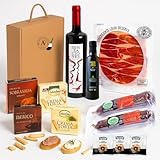 AF® - Cesta gourmet para regalar con vino Sensaciones 75cl, sobrasada y picos artesanos – Cesta navidad con jamon
