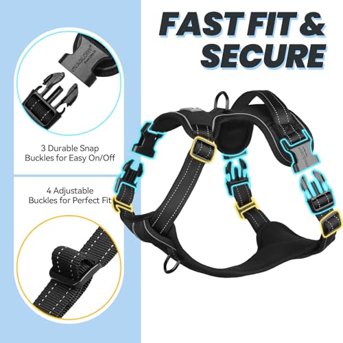 VIVAGLORY Easefit Hundegeschirr, Zugstopp Hundegeschirr Geschirr Hund Mit Griff, Anti Zieh Geschirr Für Hunde Training & Spazieren, Gepolstert & No-Pull Ausbruchsicher für Hunde, M, Schwarz