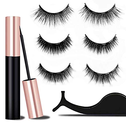 IrbingNii Magnetic Eyelashes With Eyeliner Kit Reusable Natural Look Strongest Hold Waterproof Liquid Eye Liner False Eyelash Set Adhesives 3 Pairs No Glue Needed
