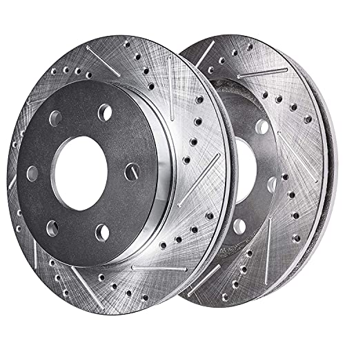 Image of Detroit Axle - Rear Brake Kit for Chevy GMC Silverado Sierra 1500 LD Yukon XL Suburban Tahoe Cadillac Escalade ESV, Drilled & Slotted Brake Rotors Ceramic Brake Pads w /Hardware Replacement