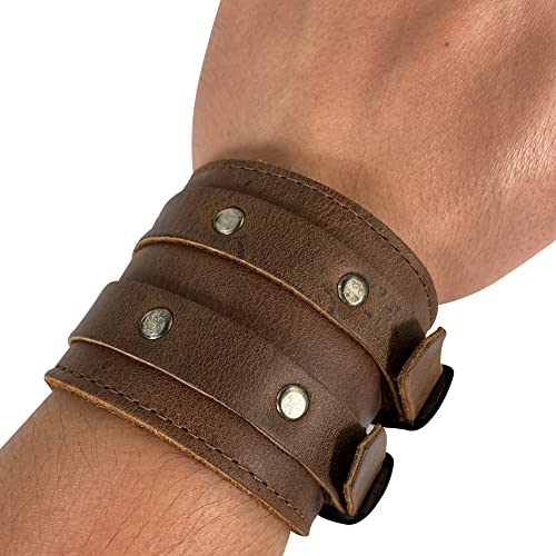 Hide & Play, Stylish Wrist Wallet Cuff Handmade from Full Grain Leather - Hidden Pocket for Cash, Safe Wallet for Travelers & Bikers - Wristband with Secret Pouch - Bourbon Brown3