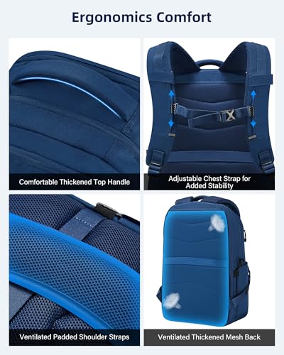 Image of HanTrip Carry On Travel Backpack for Women Men, 30L Medium Work Backpack for Commuter College Water Resistant Bookbags, Navy Blue