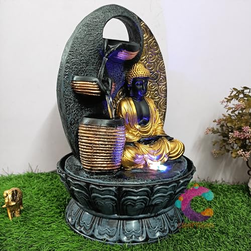Image of Decorative Water Fountain for Home Decor, Office, Indoor & Outdoor, Garden, Puja Room, Vaastu, Reception, Spa, Gifting. (3 Step Diya Buddha)