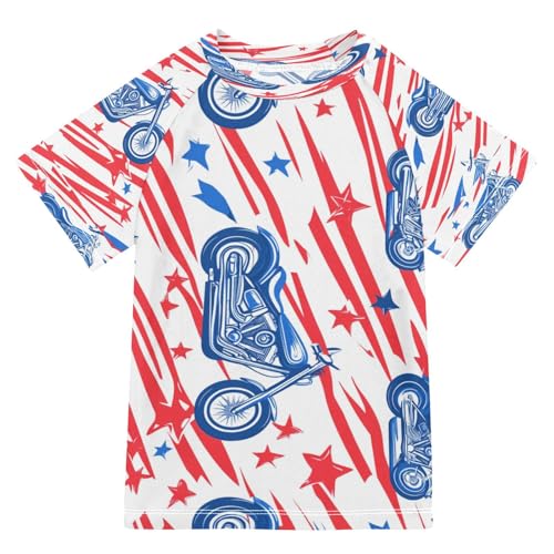 Boys Short Sleeve T-Shirts Motocross Cartoon Star Rashguard Kids Swim Shirts Sun UPF 50+