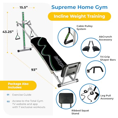 Total Gym APEX Versatile Full Body Training Home Gym Machine, 12 Resistance Levels, w/ Leg Pull, 2 Ankle Cuffs, & AbCrunch Accessory, Black/Green - Thumbnail 3