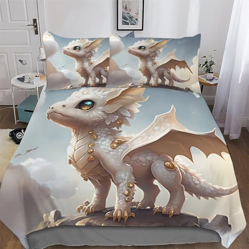 LCWWW Ropa de cama con diseño de dinosaurios, transpirable, cómoda, funda nórdica de 2 piezas y funda de almohada (135 x 200 cm)