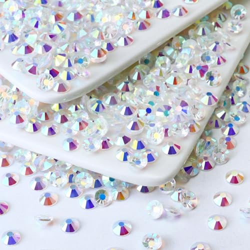 Image of 1440PCS SS12 Crystal Glass Flatback Rhinestones, Round Flat Back Crystal Gems for Nail Art and Craft Clothes, Glue Fix Diamond Stones Transparent Clear AB (2.9-3.0mm)