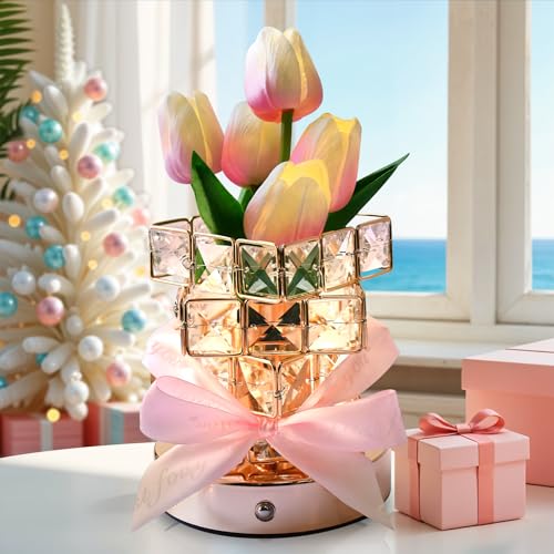 Image of Tulips Lamp Gifts for Mom /Birthday Gifts for Women, Rechargeable Cordless Touch Table Lamp, 3 Color Colour Dimming Small Night Light-Gift for Mothers Day, Valentines Anniversary, Unique Home Decor