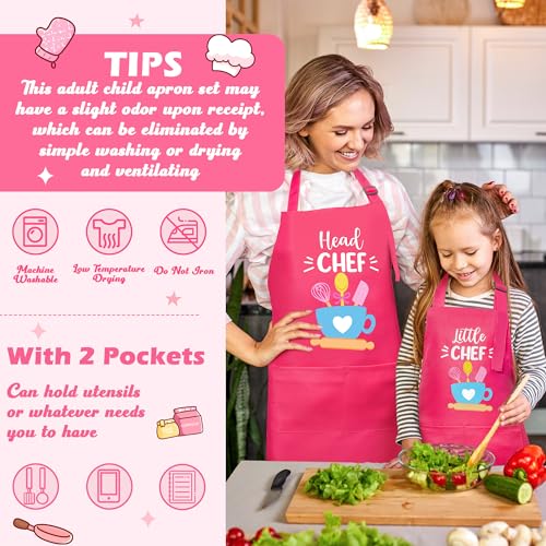 R-HORSE-Adults-Kids-Matching-Apron-Set-2Pcs-Mommy-and-Me-Adjustable-Kitchen-Apron-with-2-Pockets-Parent-and-Child-Matching-Apron-Gift-for-Mothers-Day-Women-Daughter-Cooking-Baking-Painting-Training