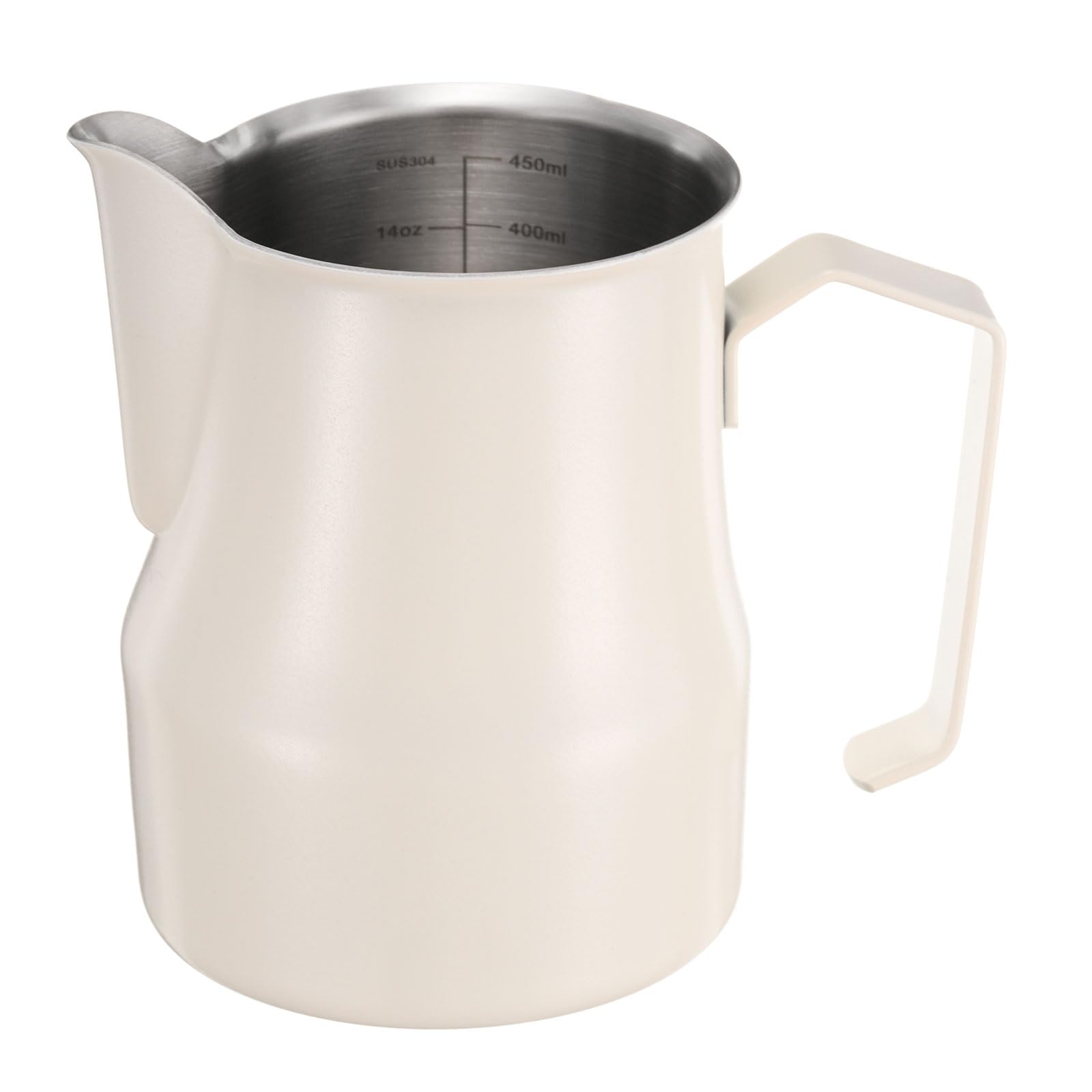 sourcing map Jarra espumadora de leche, de acero inoxidable de 17 onzas / 500 ml, con escala, para jarra de vapor de leche, accesorios de café con leche, capuchino, café, espresso, color beige