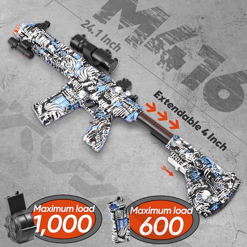 Image of Akvich Big Electric M416 Gel Ball Blaster, Double Shooting Modes Splatter Ball Blaster with 20000 Water Beads, for Outdoor Activities - Shooting Team Game, Ages 12+, Yellow