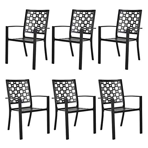 Meooem Outdoor Dining Chairs Set Of 6, Stackable Patio Chairs Black Wrought Iron All Weather Seating For Bistro Garden Porch Backyard #TOP26