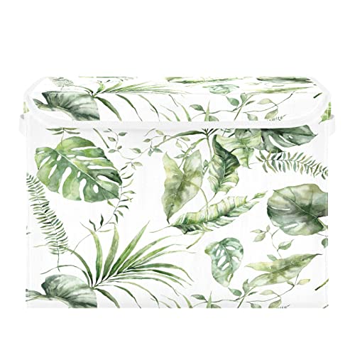 Mnsruu Storage Boxes with Lids, Banana Palm Green Leaf Morandi Large Storage Basket Organizer Shelves Cube Bin Toy Clothes Underbed - Image 3