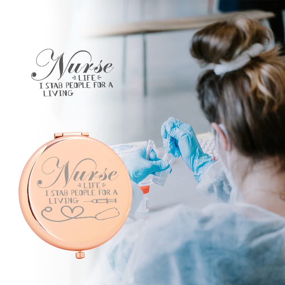 Specchio Per Trucco Portatile Per Infermiere – Doppia Faccia Con Ingrandimento, In Oro Rosa, Regalo Per Infermiere, Studentesse E Lauree