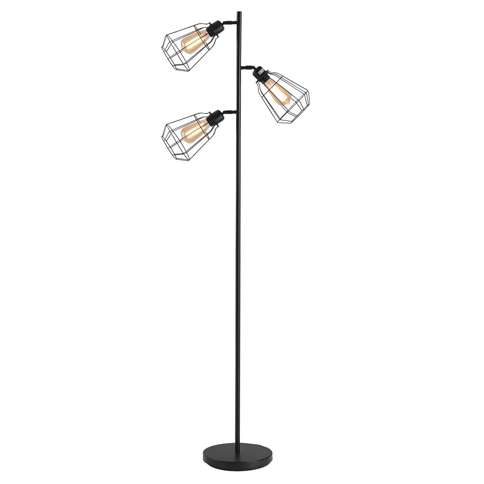 HOMCOM Lampada da Terra in Stile Industriale con 3 Paralumi Regolabili, Interruttore a Pedale, Acciaio Nero, Ф36 x 165cm