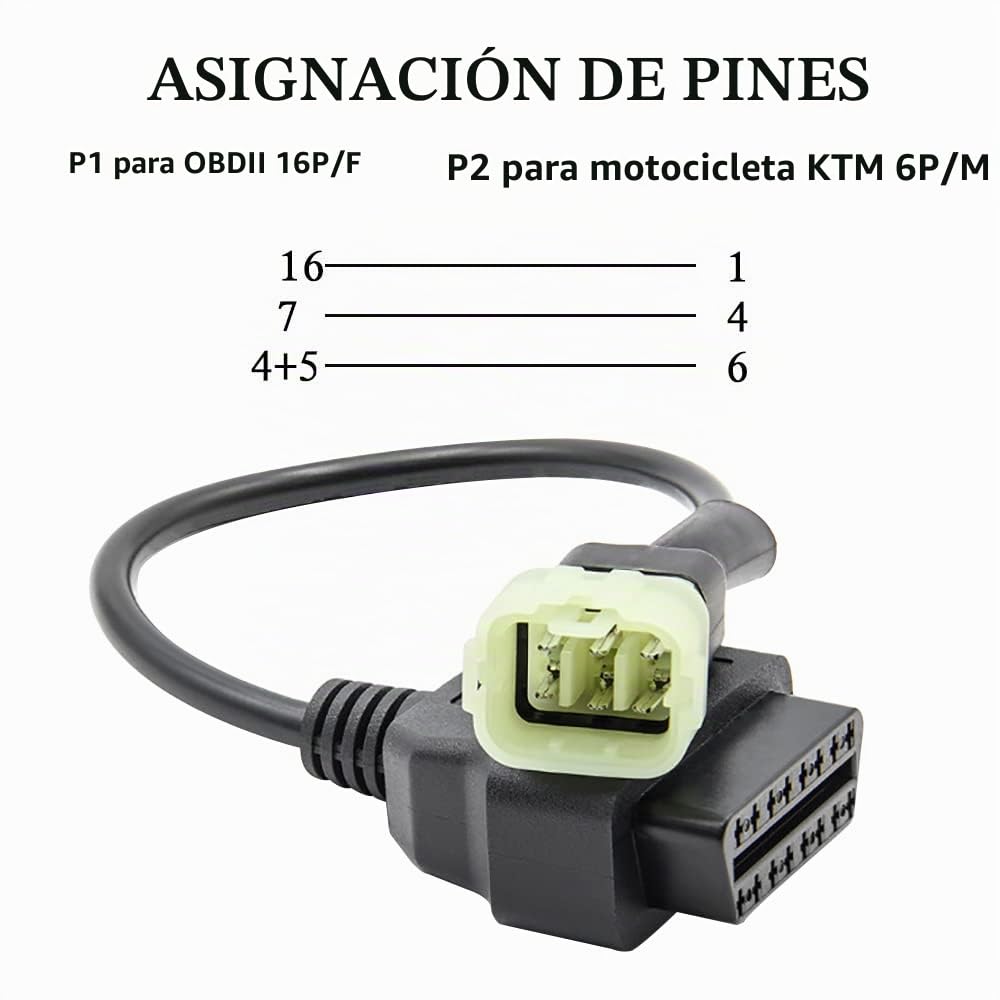 Riloer Cable adaptador 6 pines en 16 pines para motocicleta KTM de 6 pines, motocicleta OBD 6 Pin adaptador Cable