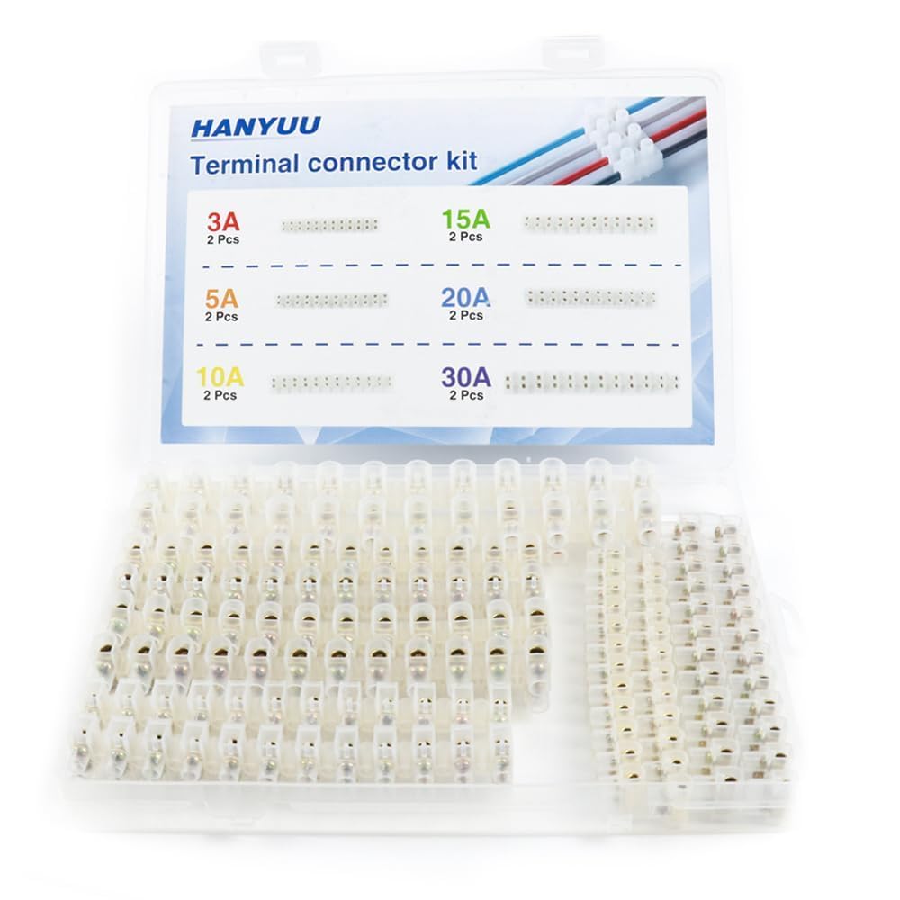 HANYUU12 Pack Clear Electrical Terminal Blocks Electrical Connector Blocks,Dual Rows 12 Position Screw Terminal Block Strips Wire Connector 6 Sizes 3A 5A 10A 15A 20A 30A (Style 1)