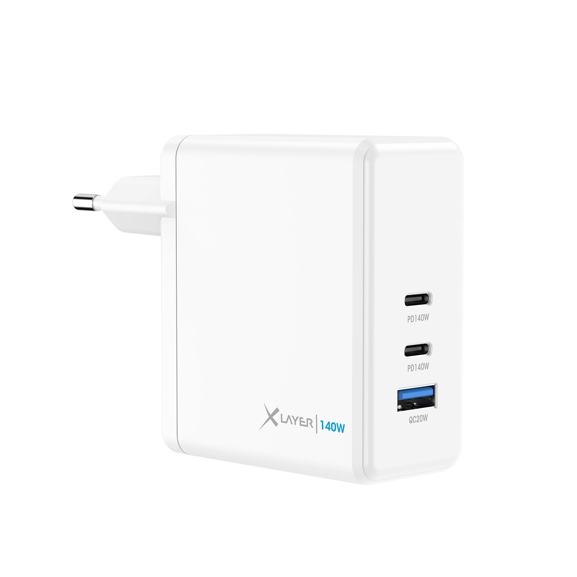XLayer Powercharger - Caricatore rapido USB-C I 140 W PD I GaN Charger I 3 porte I compatibile con MacBook Pro/Air, iPhone 16 15 Pro Max/15/14 Pro Max/14/13, iPad Pro, Galaxy S23 Ultra/S22, Lenovo