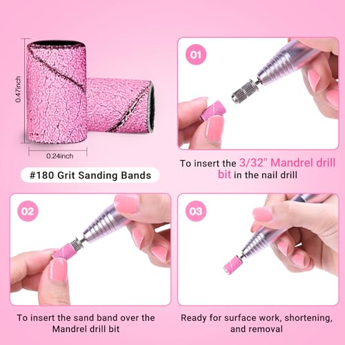 Image of MelodySusie 100 Pcs Nail Drill Bits Sanding Bands for Nail Drill 180 Fine Grit Nail File Sanding Bands for Acrylic Nails Gel Manicures and Pedicure,Light Pink