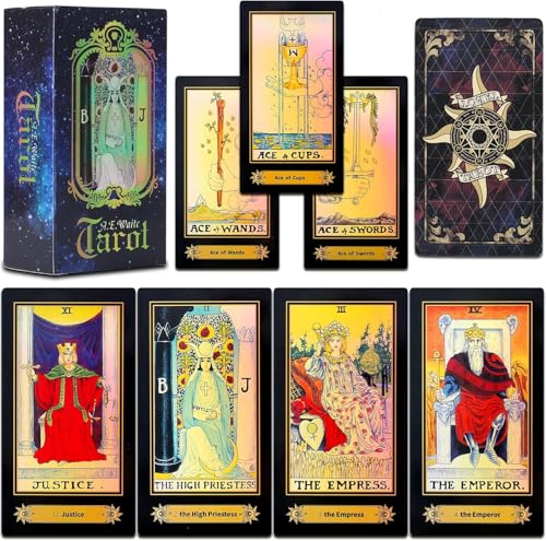 JAWUZ 78 Cartas del Tarot con Guía, Cartas Holográficas de