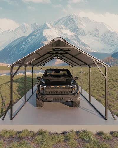 Image of Garveelife 11'x20'x9' Metal Carport, Heavy Duty Steel Car Ports for All-Weather, Vertical Roof Design, for Full-Size Pickup Trucks, Boats, and Tractors