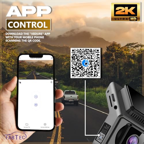 Image of Fabtec 2K Full HD WiFi Dash Camera for Cars Front & Rear View Full HD Recording DVR Camera with Loop Recording Upto 256GB Memory Card, App Access