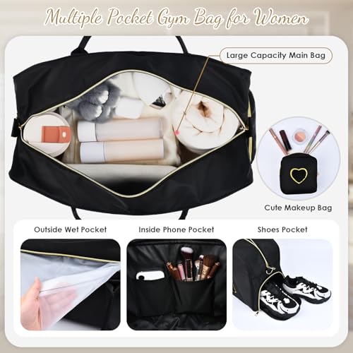 Gym Bag for Women, 2PCS Gym Tote Duffel Bag with Wet Pocket & Shoe Compartment Chenille Letter Embroidered Workout Carry on Bag for Travel, Swimming2