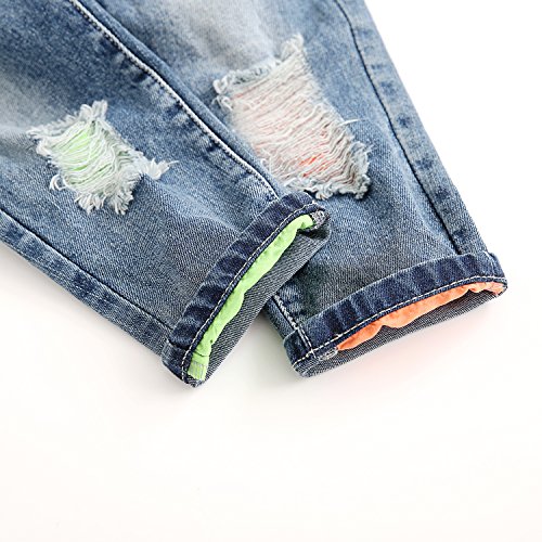Image of KIDSCOOL Toddler Baby Denim Overalls Ripped Holes Jean Bib Romper Jumpsuit