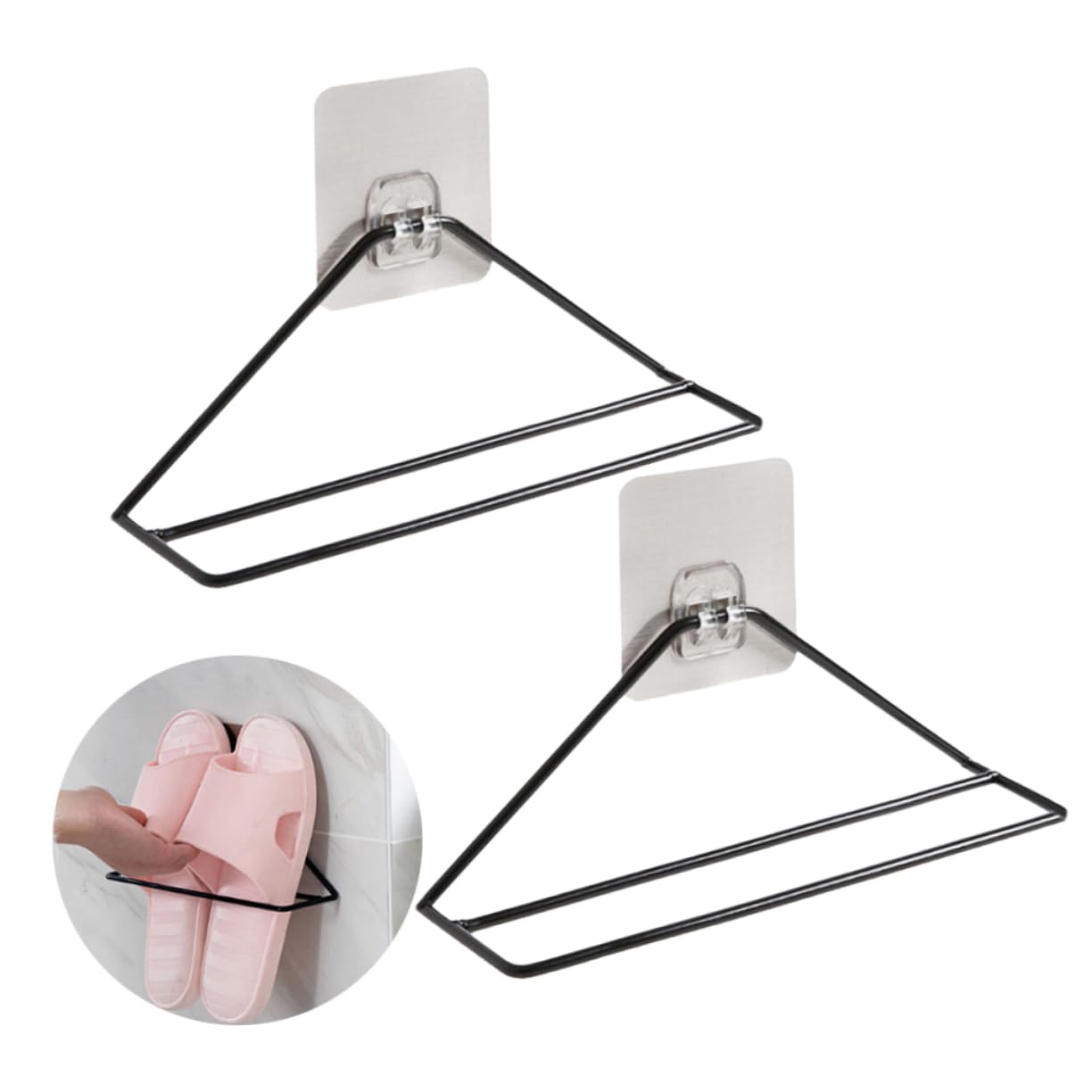 Happyyami 2pcs Wall Mounted Wrought Iron Shoes Rack Hangers Triangle Slippers Storage Organizer Space Saving Shoe Holder for Home Easy to Assemble and Use