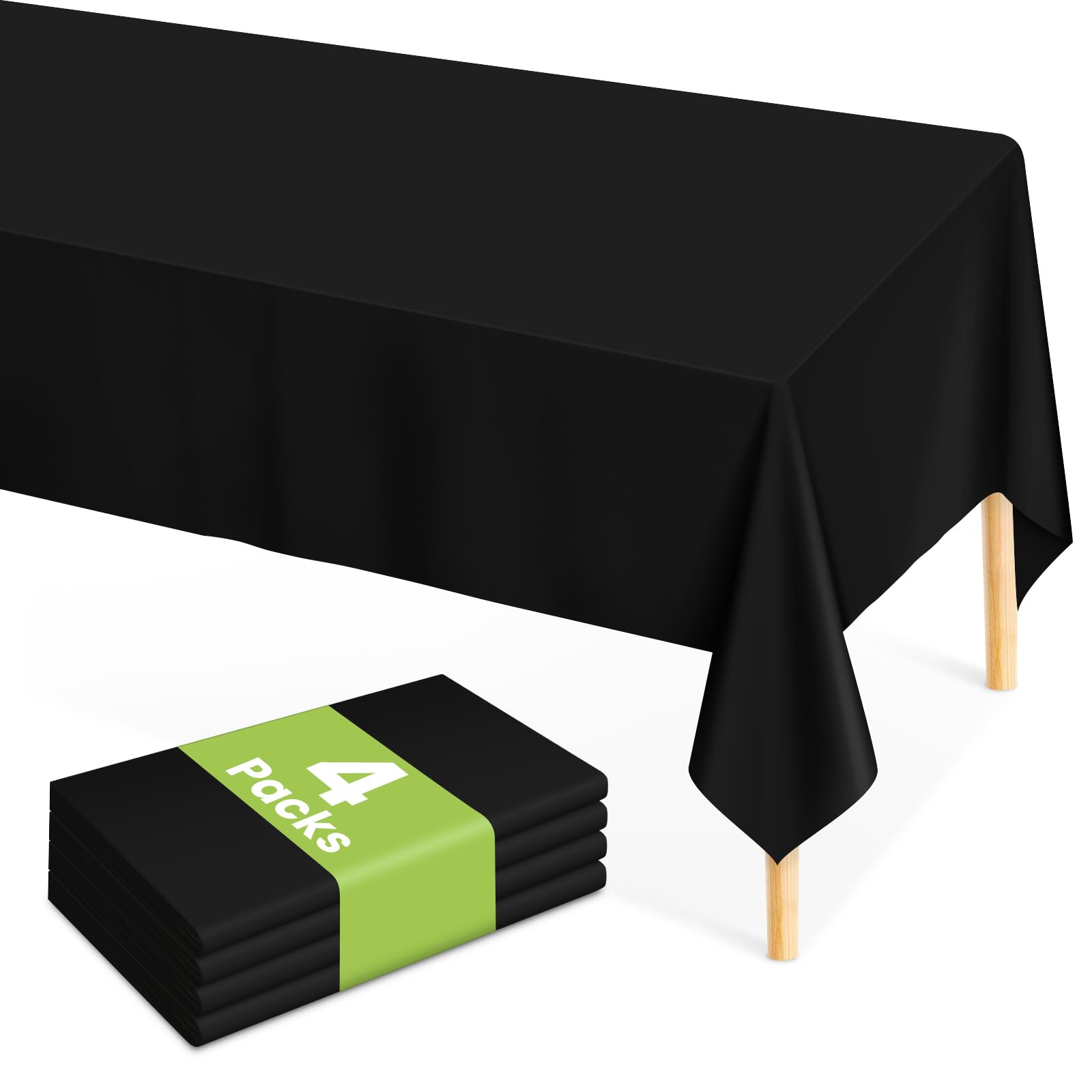 Mulbozy Black Plastic Table Cloth Disposable 4 Pack, 54 × 108 Inch