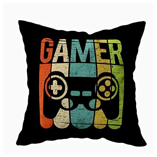 TOMKEY Hidden Zippered Pillowcase Gamer Game Controller 18X18Inch,Decorative Throw Custom Cotton Pillow Case Cushion Cover for Home Sofas,bedrooms,Offices,and More,Black Green
