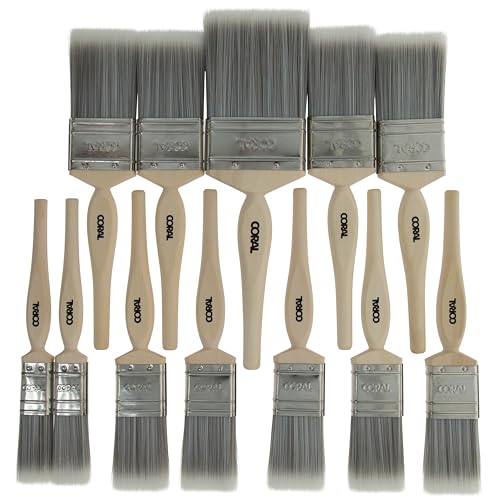 Coral 31409 Painters Dozen Paint Brushes 12Pk Trade Pro Decorators Quality FSC Wood 2X 1 5X 1.5 4X 2 and 3