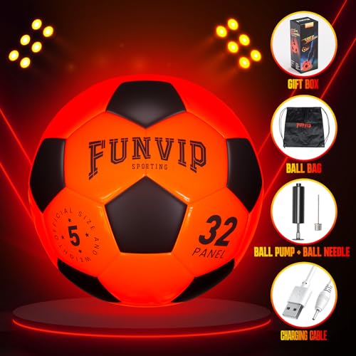 Funvip Light Up LED Soccer Ball, Rechargeable Glow in The Dark Soccer Ball with Bag, Christmas Birthday Soccer Gifts for 8-12 Years Old Boy Kids Teens, Cool Boy Toys Gifts for Ages 8 9 10 11 12+ — view 4