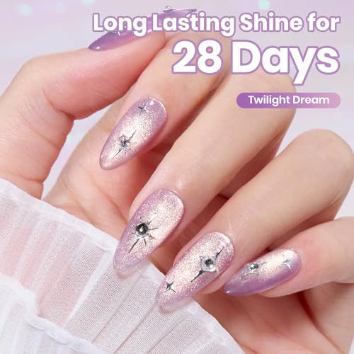 Image of Beetles Twilight Dream Purple Cat Eye Gel Nail Polish - 15ML Full Size Glitter Purple Cat Eye Spring Gel Polish Magnetic Shimmer Effect Soak Off UV Nail Art Design Salon DIY Manicure Gift for Women
